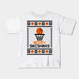 Merry Swishmas Basketball Ugly Sweater Kids T-Shirt